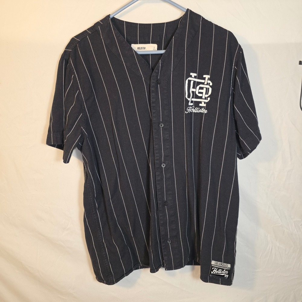 Hollister Baseball Jersey Mens L Navy Pinstripe Excellent Sporty 32552392
